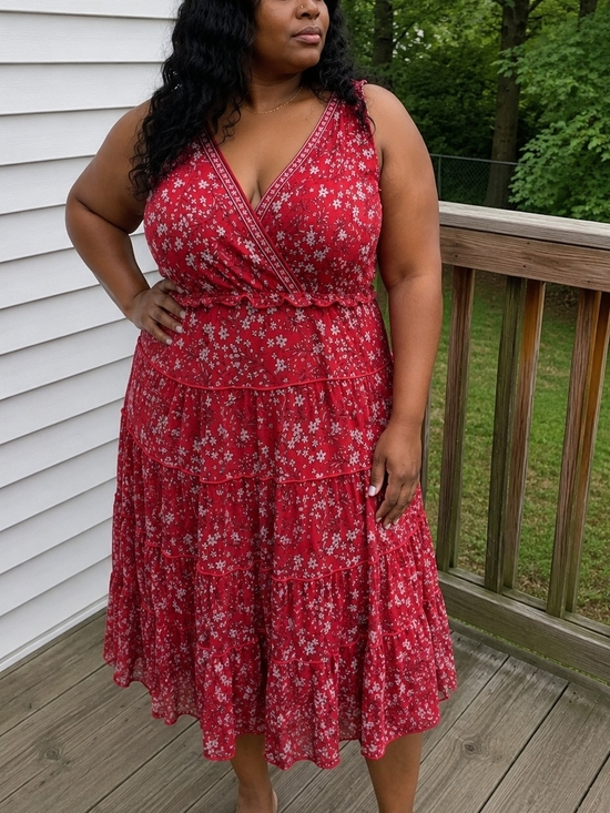 Max Studio Dresses & Skirts - Max Studio Red Floral Wrap Midi Dress